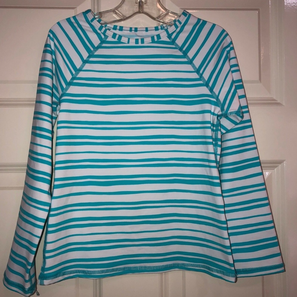 Garnet Hill Kids Girls Long sleeved Rash Guard Size 6 Blue White Striped